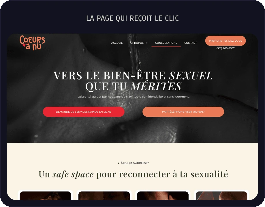 La page qui reçoit le clic : coeursanu.ca/consultations