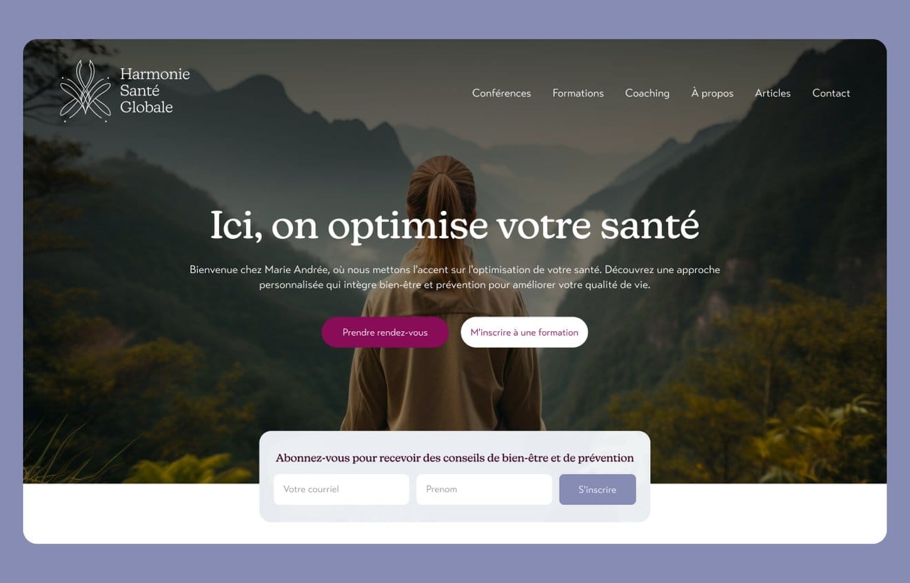Site web d’Harmonie Santé Globale