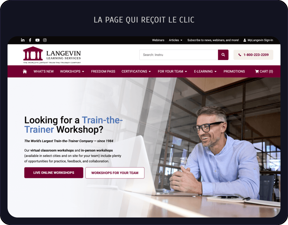 La page qui reçoit le clic : Looking for a Train-the-Trainer Workshop?