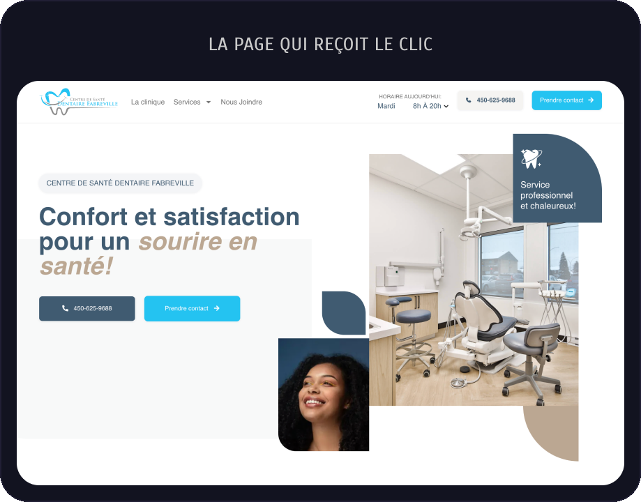 La page qui reçoit le clic : santedentairefabreville.com