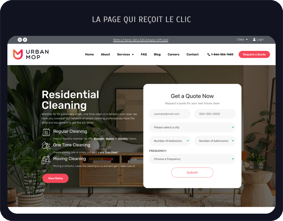 La page qui reçoit le clic : urbanmop.ca